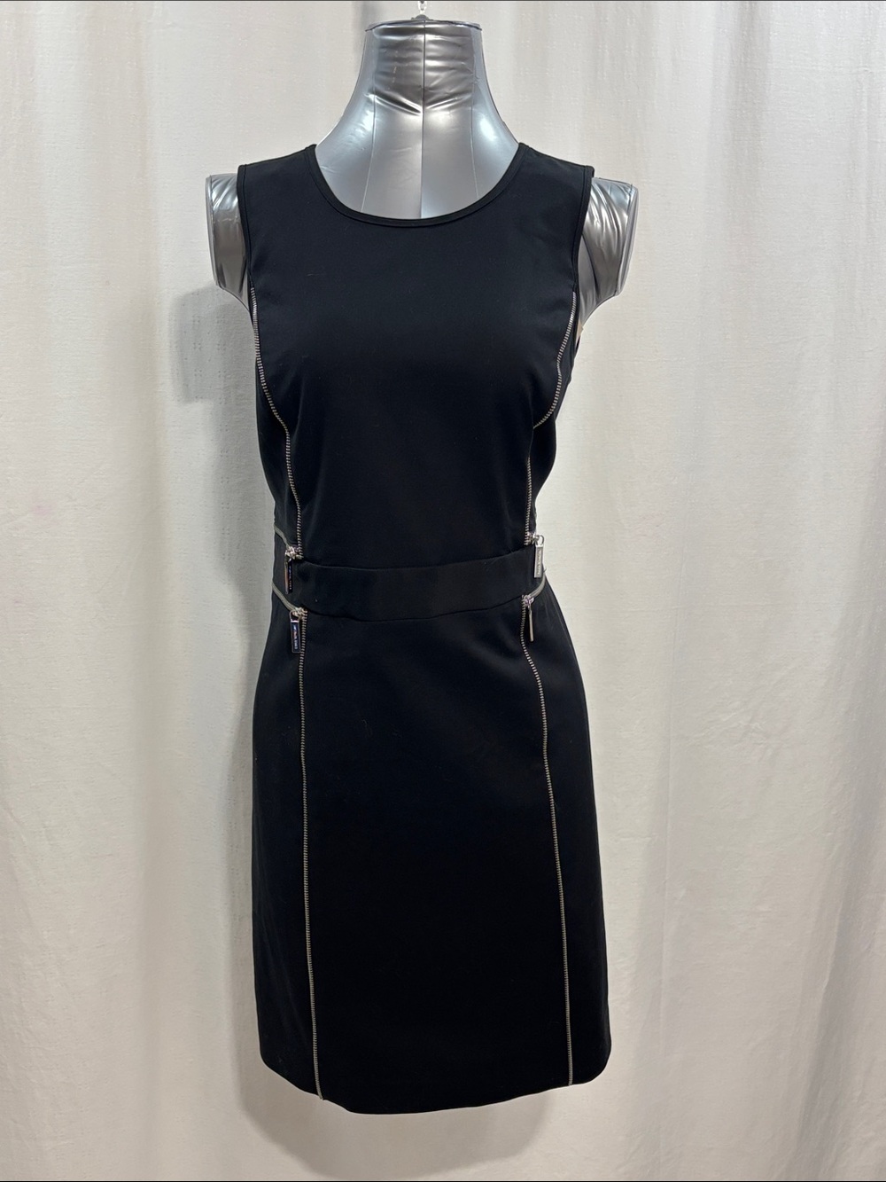 Michael Kors Black Sleeveless Midi Dress with Zipper accents trendy work party